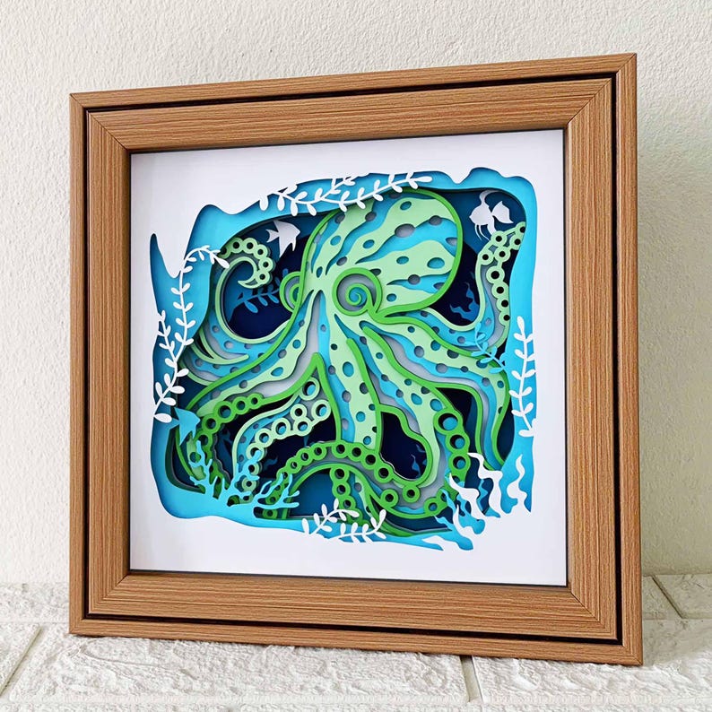 Sea Creatures 3D Shadow Box SVG - 4 Designs: Papercut Art Sea Animals (Digital Download) image 8