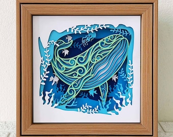 Whale 3D Shadow Box SVG Multilayer Mandala Wall Art (digital