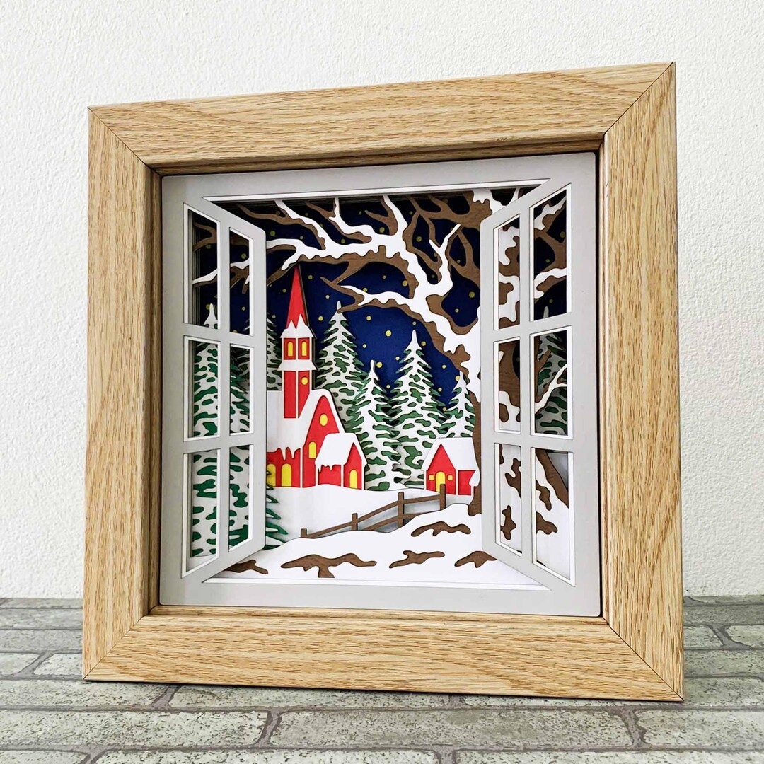 Winter Church Window View Shadow Box SVG / Church in Snow Christmas ...
