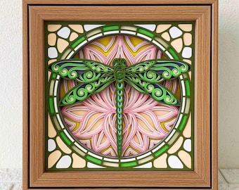 Dragonfly Lotus Shadow Box SVG, 3D Mandala (Digital Files)