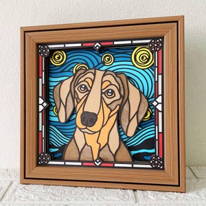 Teckel nuit étoilée 3D Shadow Box SVG/ 3D SVG vitrail teckel/ papier cartonné 3D chien/ cadeau commémoratif pour animal de compagnie/ pour Cricut/ pour Silhouette