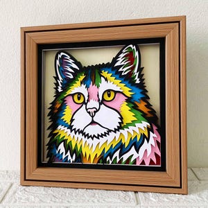Langharige kat 3D-schaduwdoos SVG/kleurrijke kat meerlaagse papercut/ Cricut Memorial Pet/3D kattenlaag karton/voor Cricut/Voor silhouet