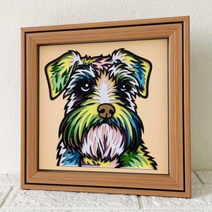 Schnauzer 3D Shadow Box SVG / Schnauzer coloré Papercut Art / papier cartonné couche chien 3D / cadeau commémoratif pour animaux de compagnie Cricut / pour Cricut / pour Silhouette