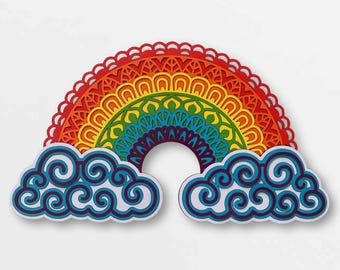3D Mandala Rainbow SVG, Layered Papercut Template (Digital Download)