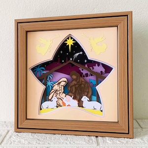 Scatola con ombra della Natività 3D SVG/ Cartoncino della Natività 3D/ Decorazioni natalizie per la casa/ Carta natalizia religiosa/ SVG per Cricut/ Per Silhouette