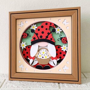 Coccinelle nain 3D Shadow Box SVG / projet Cricut d'été / papier cartonné 3D été nain / coccinelle gnome 3D SVG / pour projet Cricut / pour Silhouette