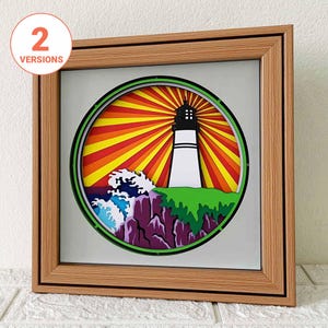 Phare 3D Shadow Box SVG / Papier découpé multicouche phare / Papier cartonné 3D Le phare et l'océan / SVG pour Cricut / pour Silhouette