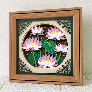 Ninfea 3D Shadow Box SVG/ Ninfea 3D Papercut Art/ Fiore di nascita di luglio su cartoncino/ Fiore di campo di compleanno/ Per Cricut/ Per Silhouette