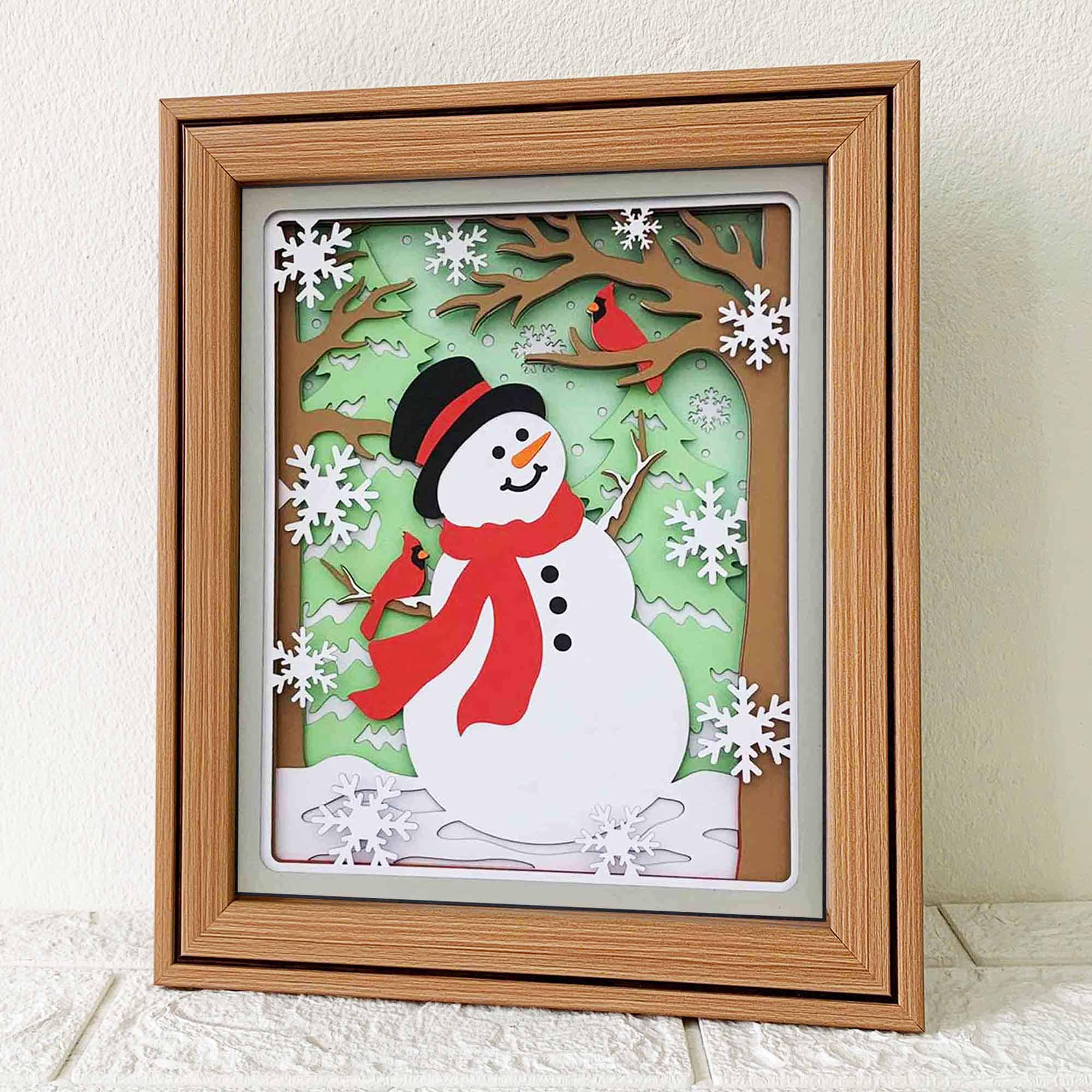 Snowman And Cardinals Shadow Box SVG/ Christmas Home Decor/ Winter Papercraft SVG/ Christmas Cricut Project/ SVG For Cricut/ For Silhouette