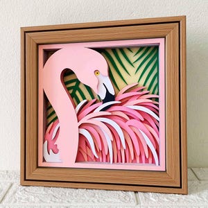 Flamant rose 3D Shadow Box SVG / Papercut multicouche Flamant rose / papier cartonné couche 3D oiseau / Art papier Cricut animal / fichier pour Cricut / pour Silhouette