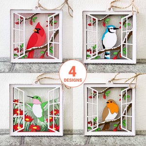 Bundle d'ornement de Noël SVG pour l'extérieur de la fenêtre / ornement commémoratif sapin de Noël / oiseau commémoratif SVG 3D / projet Cricut / pour Silhouette