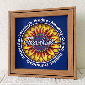 Teacher Appreciation 3D Shadow Box SVG/ Sunflower Teacher Papercut Art/ Teacher Definition Layer Cardstock Gift/ For Cricut/ For Silhouette