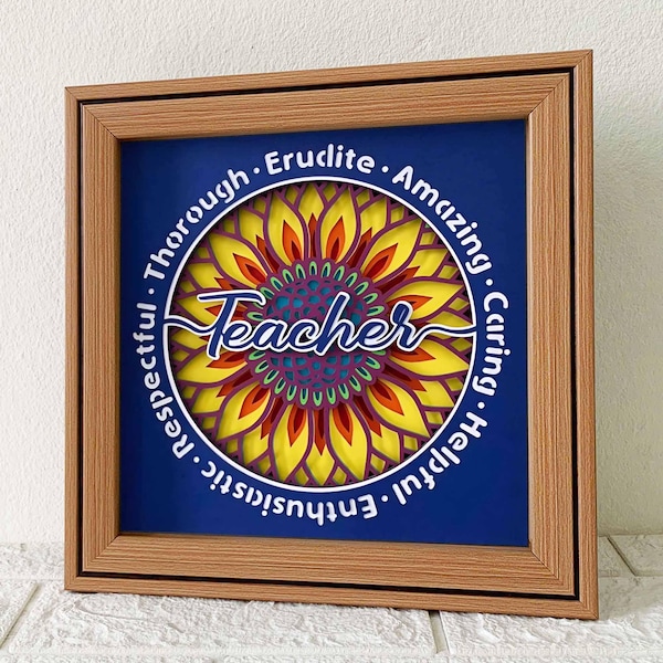Teacher Appreciation 3D Shadow Box SVG/ Sunflower Teacher Papercut Art/ Teacher Definition Layer Cardstock Gift/ For Cricut/ For Silhouette