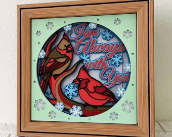 3D Cardinals Memorial Shadow Box SVG/ I am Always With You/ Cardinal On Tree Christmas/ SVG For Cricut/ Shadow Box Template/ Memorial 3D SVG