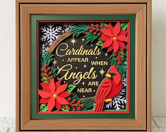 Caja de sombras conmemorativa del cardenal SVG, arte navideño para Cricut (descarga digital)