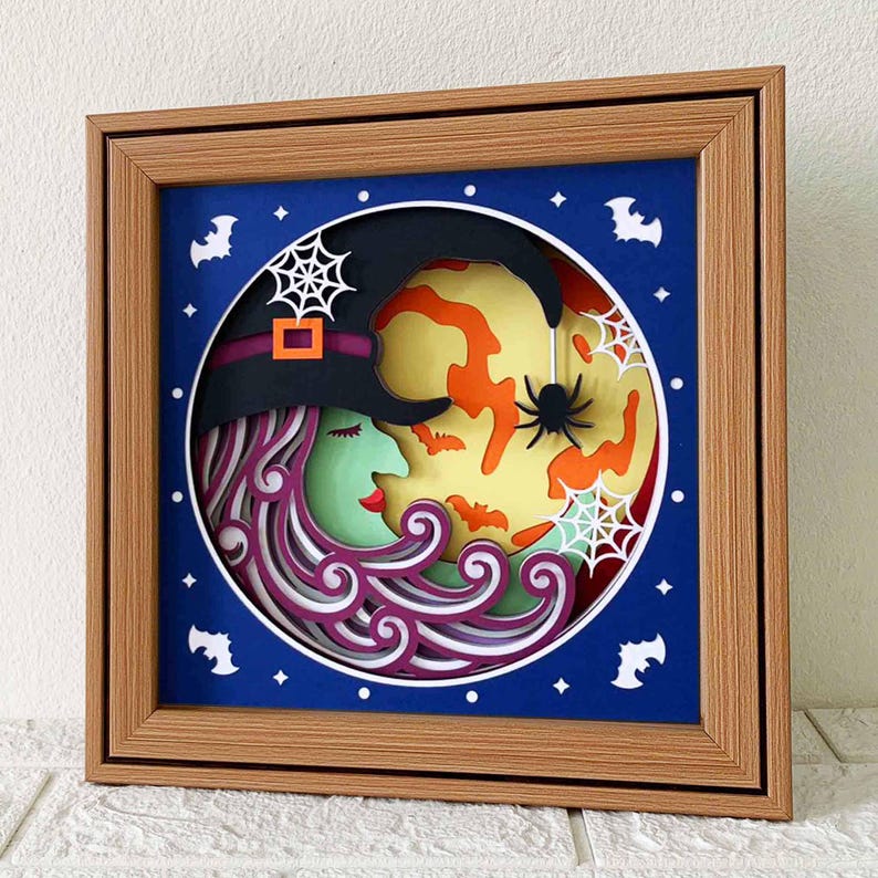 3D Witch Moon Shadow Box SVG/ Wicked Witch SVG/ Witch 3D Layered ...