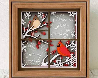 Cardinals Outside Window 3D Shadow Box SVG, Memorial Papercut Gift (Digital Download)