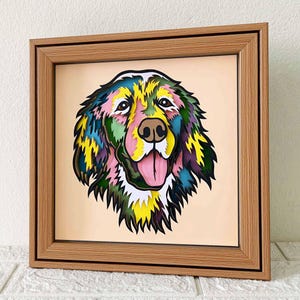 Golden Retriever 3D Shadow Box SVG / Papier découpé chien coloré / Papier cartonné couche chien 3D / Cadeau commémoratif pour animaux de compagnie Cricut / SVG pour Cricut / pour Silhouette