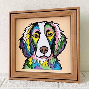 Brittany Spaniel Geschichtet SVG für Karton / 3D Hund Shadow Box / Bunter Hund SVG / Hund Pop Art / Haustier Erinnerungsbox / Für Cricut / Für Silhouette