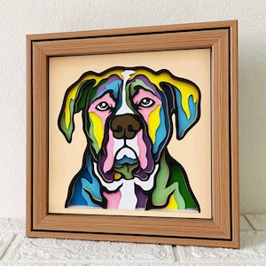 Bull Mastiff 3D Shadow Box SVG/ Art 3D Papercut chien coloré/ papier cartonné couche chien 3D/ cadeau commémoratif pour animal de compagnie/ SVG pour Cricut/ pour Silhouette