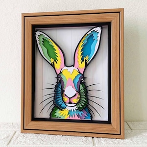 Hase 3D Shadow Box SVG / Bunte Hase Multilayer Papierschnitt / Wildes Kaninchen Layer Cardstock / Cricut 3D Wildes Tier / Für Cricut / Für Silhouette