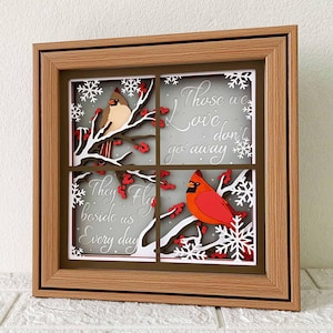 Caja de sombras con forma de cardenal en la ventana exterior SVG / Caja de sombras con forma de memoria / Cardenal en el árbol de Navidad / Memorial 3D SVG / Proyecto Cricut / Para Silhouette