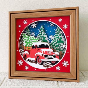 Kerstvrachtwagen 3D Shadow Box SVG / boerderij verse kerstboom / rustieke vrachtwagen gelaagd karton / boerderij kerst Cricut-project / winter-SVG