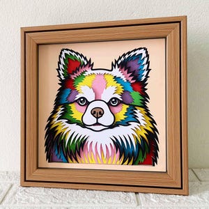 Chihuahua poil long 3D Shadow Box SVG/chien coloré 3D Papercut/Chihuahua couche papier cartonné/Cricut Pet Memorial/pour Cricut/pour Silhouette