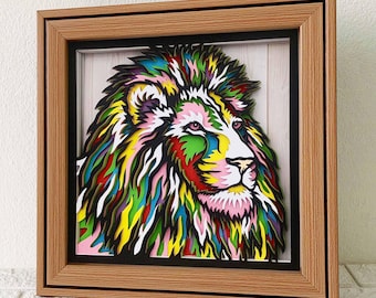Lion 3D Shadow Box SVG/ Colorful Lion Multilayer Papercut / Lion Mandala Wall Art/  Wild Animal Layer Cardstock/ For Cricut/ For Silhouette