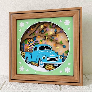Camion de Pâques Shadow Box SVG / calque 3D SVG jour de Pâques / camion oeuf de Pâques en couches papier cartonné / Cricut Project Pâques / pour Cricut / pour Silhouette