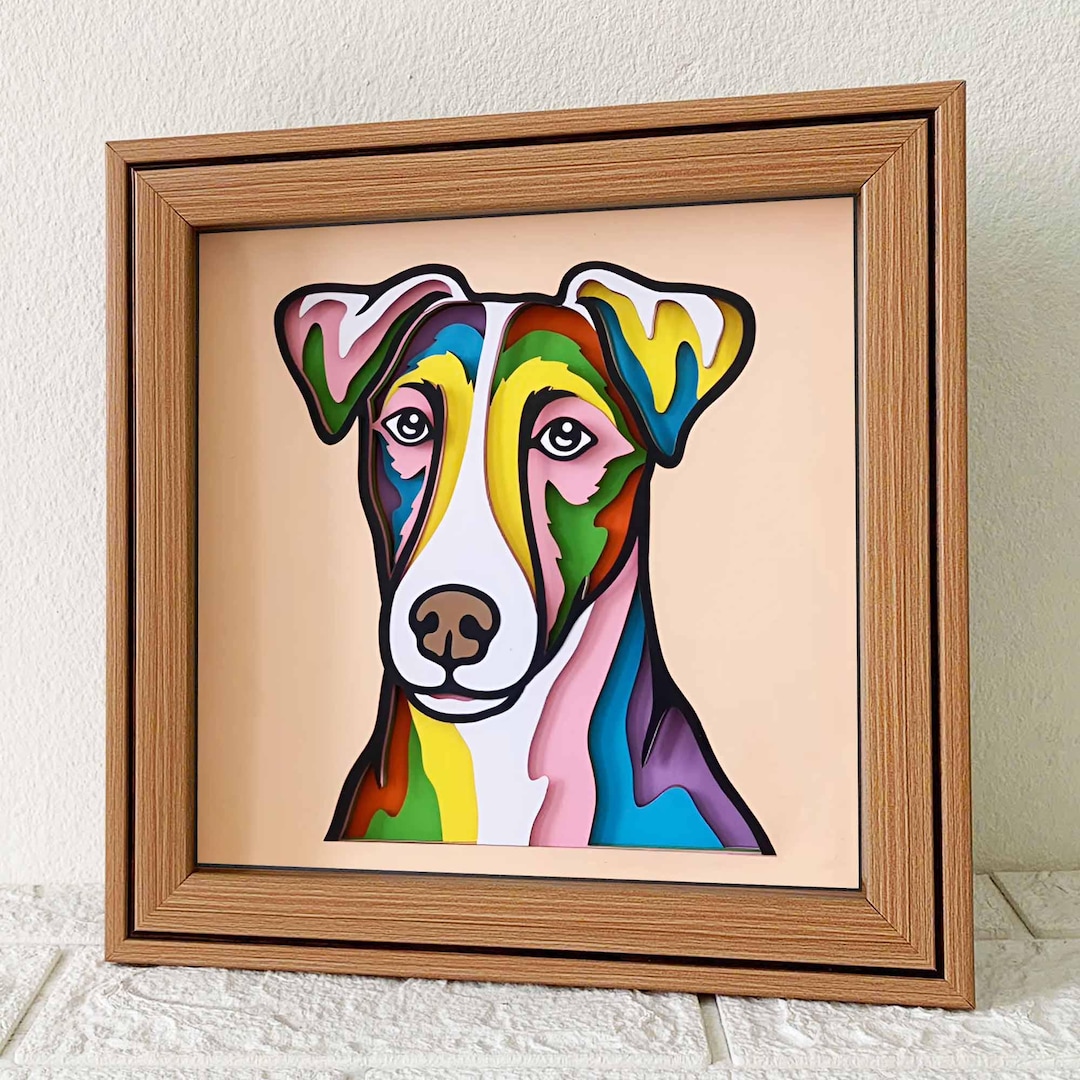 3Dアート Smooth Fox Terrier Layered SVG/ 3D Mandala Dog/ Colorful Dog