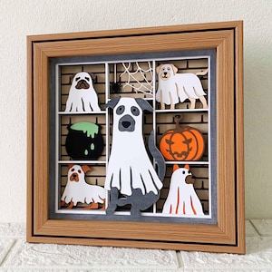 Boîte d'ombre d'Halloween chiens fantômes mignons/chien d'Halloween papier cartonné en couches/chiens fantômes décoration d'halloween/pour Cricut/pour Silhouette