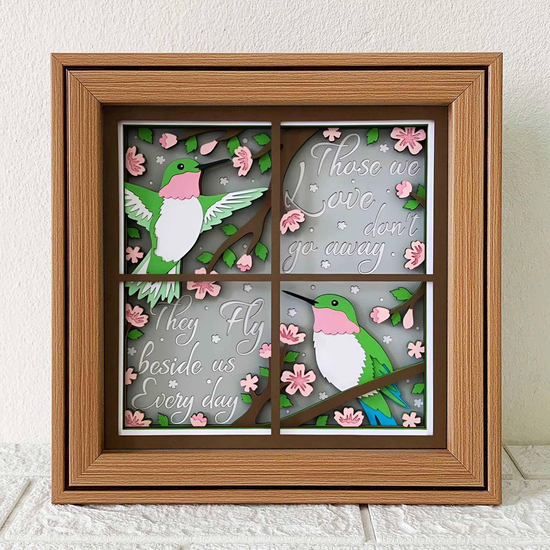 Hummingbird Memorial Shadow Box SVG, 3D Papercut Template (digital ...