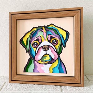Carlin coloré 3D Shadow Box SVG / Art papercut multicouche Carlin / papier cartonné couche chien / cadeau commémoratif pour animaux de compagnie Cricut / pour Cricut / pour Silhouette