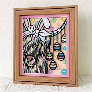 Highland Kuh Osterkarte 3D SVG / Highland Kuh Shadow Box / Highland Kuh Bunte Osterkarte / Geschichteter Karton / Für Cricut / Für Silhouette