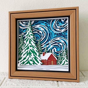 Jour d'hiver de neige 3D Shadow Box SVG / vent d'hiver 3D papier cartonné en couches / cabane en rondins d'hiver Cricut 3D / fichier de Noël pour Cricut / pour Silhouette