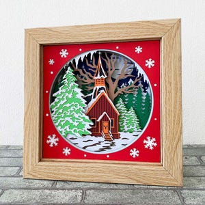 Église rustique 3D Shadow Box SVG / projet Cricut de Noël de l'église / Art religieux / Église d'hiver en couches / pour Cricut / pour Silhouette