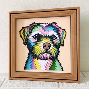 Border Terrier 3D Shadow Box SVG / Art découpé en papier chien coloré / couche papier cartonné Border Terrier / Mémorial pour animaux de compagnie Cricut / pour Cricut / pour Silhouette