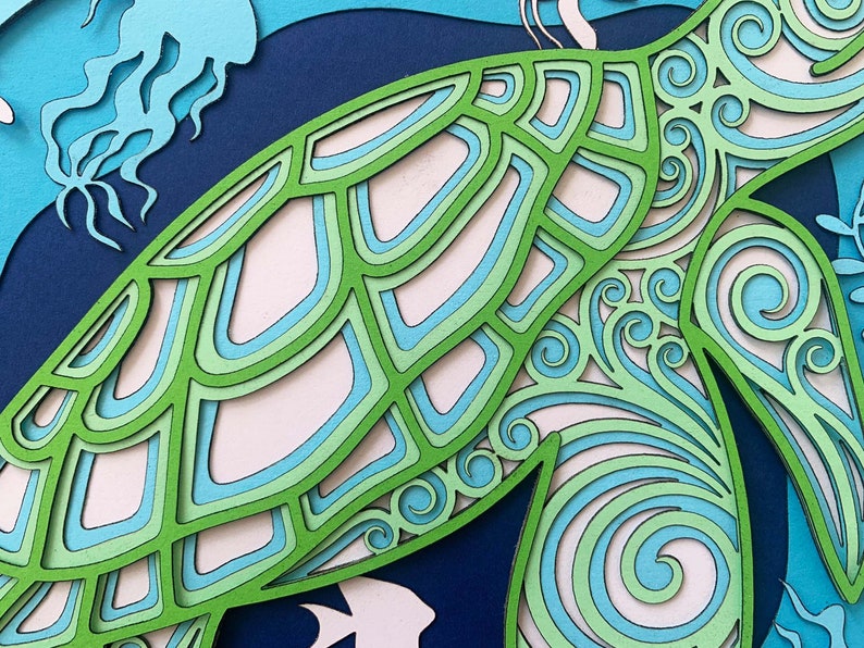 Sea Turtle 3D Shadow Box SVG/ Multilayer Turtle and the Ocean/ - Etsy