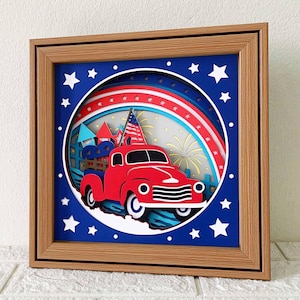 4 juillet camion Shadow Box SVG / patriotique Shadow Box / fête de l'indépendance 3D SVG camion / pour projet Cricut / pour Silhouette