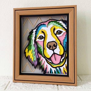 Golden Retriever 3D Shadow Box SVG/ Golden Retriever Layer Cardstock/ Peeking Dog Papercut/ Cricut Memorial Dog/ Per Cricut/ Per Silhouette