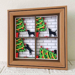 Chien renversant arbre de Noël Shadow Box SVG/cadeau de Noël drôle de chien/projet Cricut de Noël/calque 3D SVG/pour Cricut/pour Silhouette