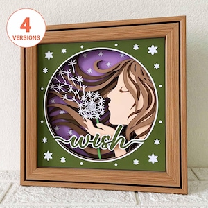 Fille souffle pissenlit 3D Shadow Box SVG/ 3D Breathe papier cartonné stratifié/ fille pissenlit Papercut/ Relax 3D SVG/ SVG pour Cricut/ pour Silhouette