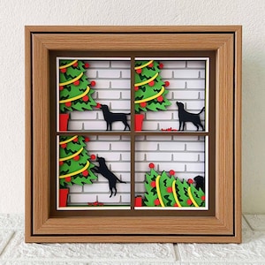 Chien renversant arbre de Noël Shadow Box SVG, cadeau de Noël drôle (téléchargement numérique)
