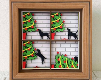 Hund som välter julgransskugglåda SVG, rolig julklapp (digital nedladdning)