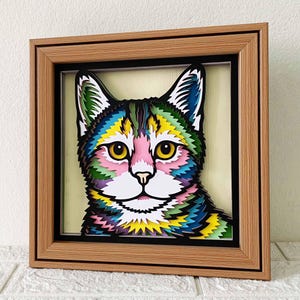Cyperse kat 3D Shadow Box SVG / kleurrijke kat meerlaagse papercut / 3D kattenlaag karton / Cricut huisdier Memorial cadeau / voor Cricut / voor silhouet
