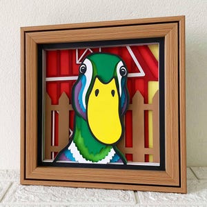 Pato 3D SVG en capas para cartulina, decoración de granja, arte colorido de animales de granja, papel 3D de pato curioso, para Cricut y Silhouette