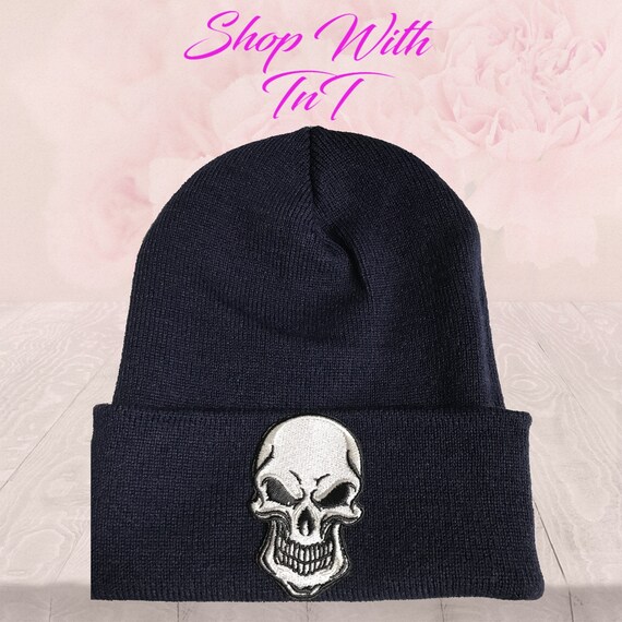 Yupoong Embroidered Skull Beanie Hat 