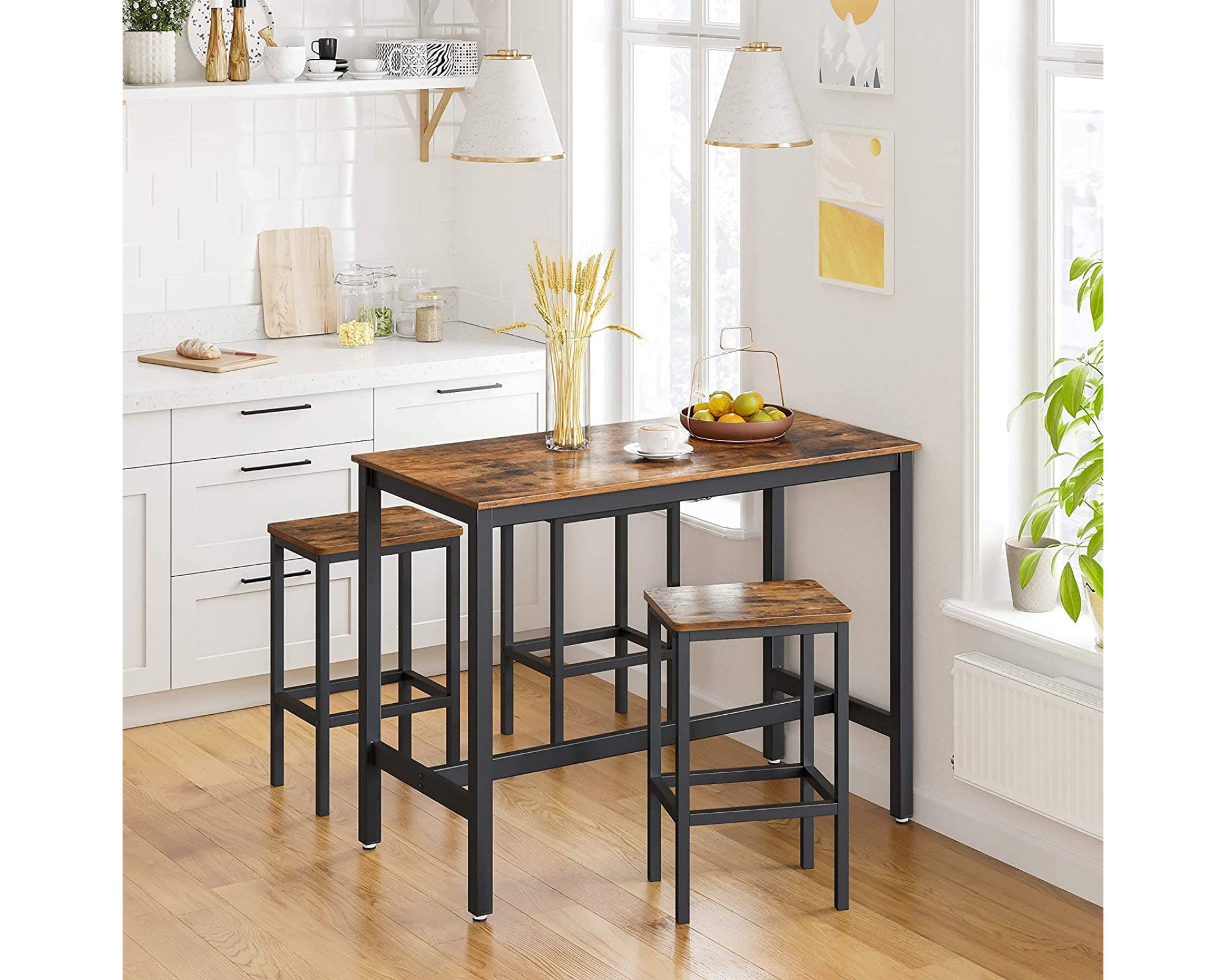 Ensemble Table à Manger et Tabouret Haute de Bar Cuisine Style Industriel Pieds Structure Métallique