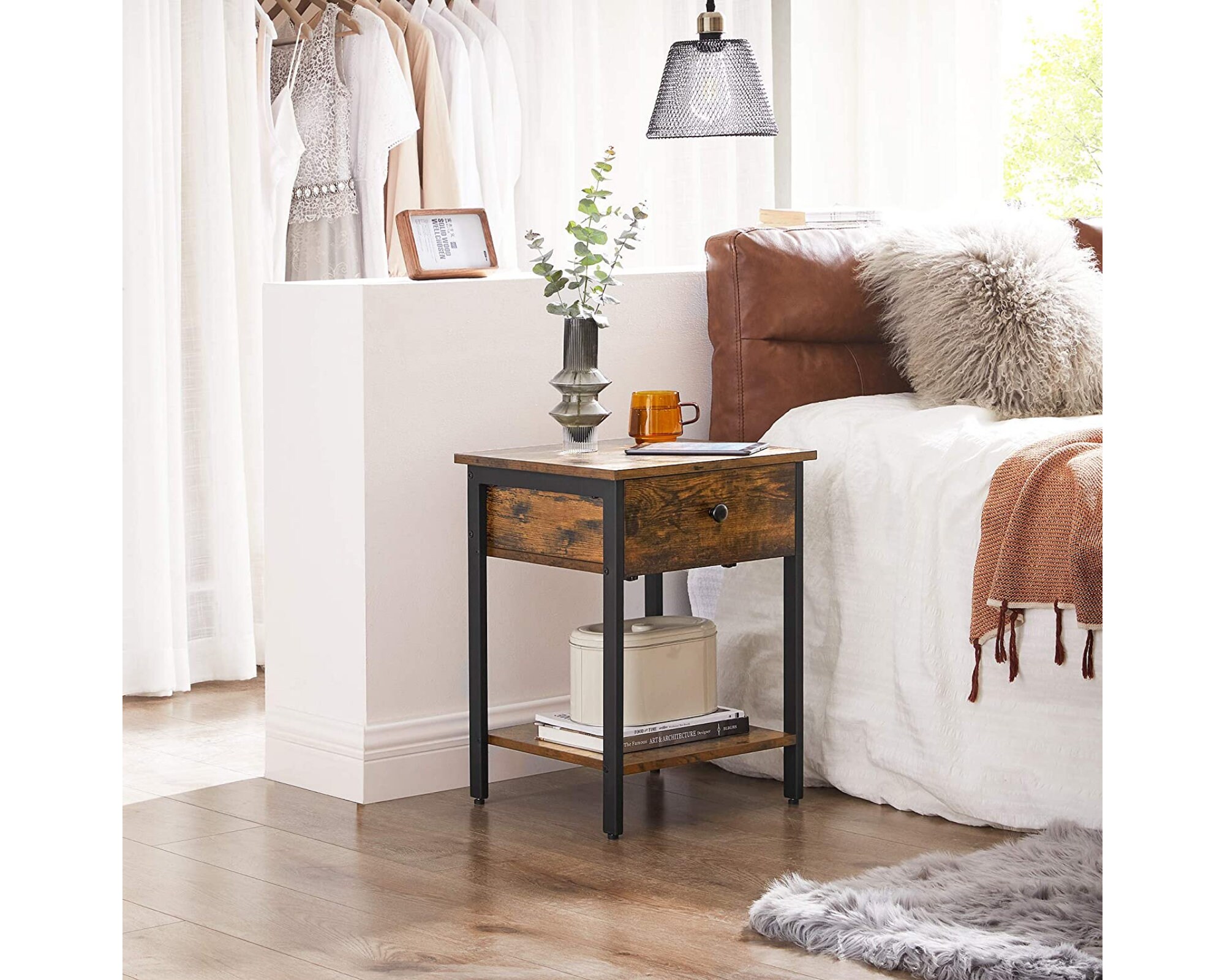 Table de Chevet Rustique Meuble Nuit Table d'appoint Style Industriel Chambre Salon Organisateur Ran